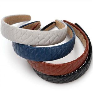 4PCS Checked Leather Wide Hard Headband Padded Headband Non-slip Blue Brown NEW